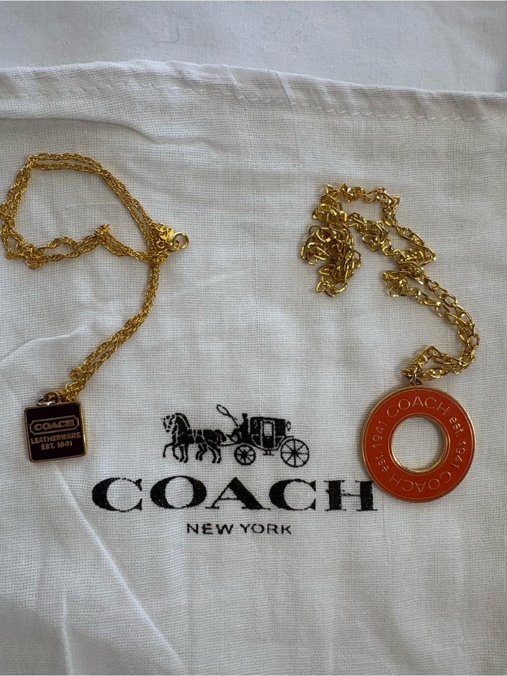Coach Logo Gold Tone Necklace Set with Orange and Purple Accent